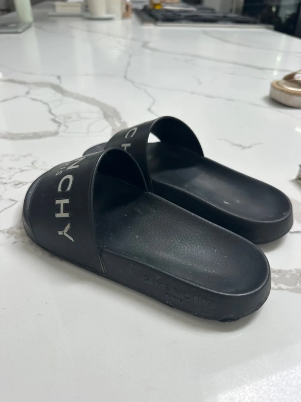 Givenchy Black White Logo Slides Sz 6